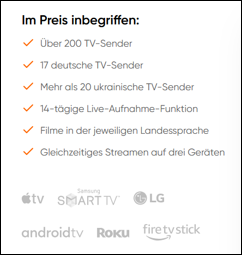 Das Angebot von Kartina.TV.
